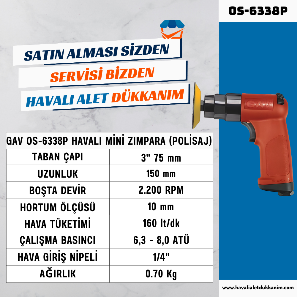GAV OS-6338P Havalı Mini Zımpara (Polisaj)