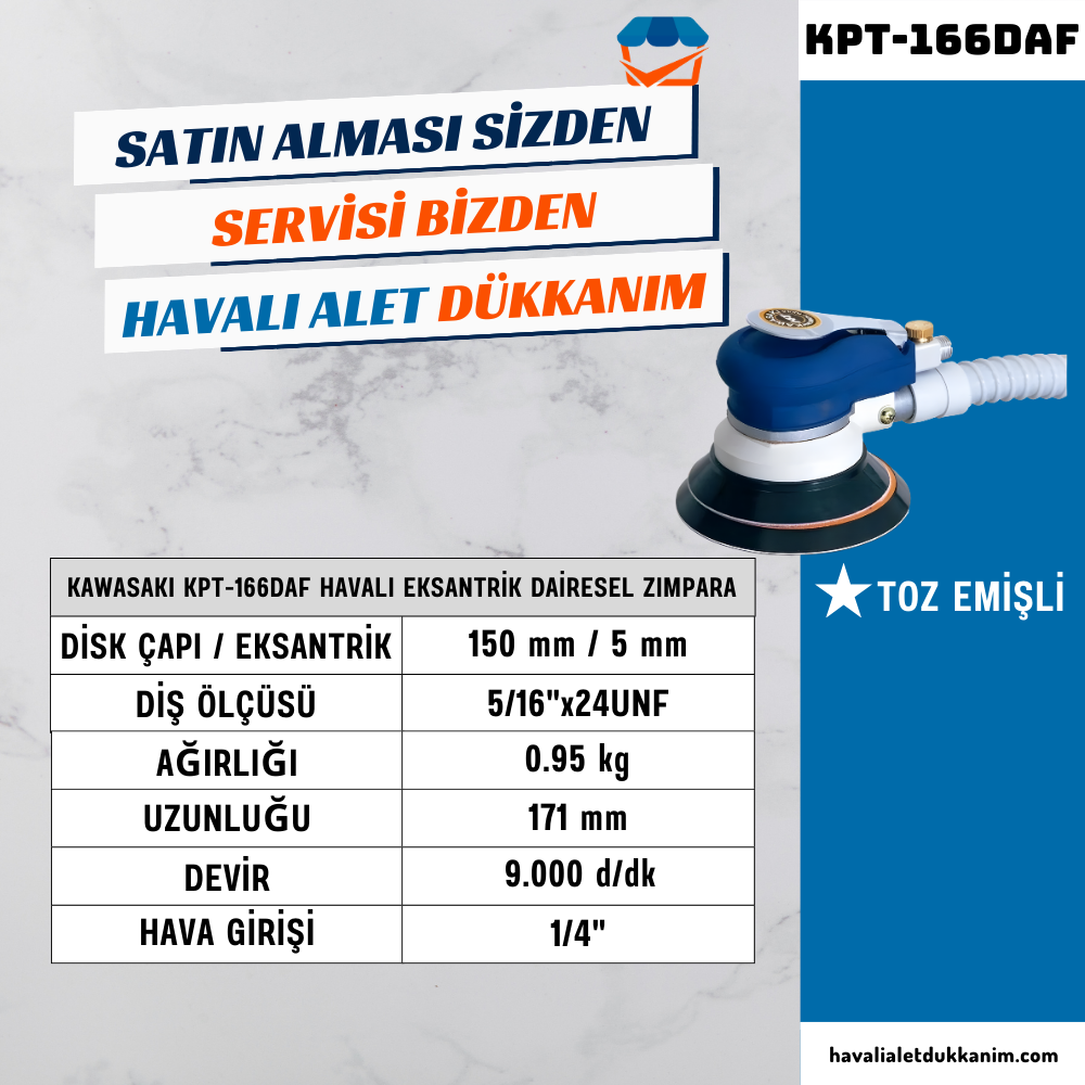 KAWASAKI KPT-166DAF Havalı Eksantrik Dairesel Zımpara