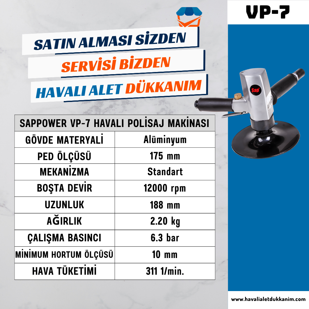 SAPPOWER VP-7 Havalı Polisaj Makinası