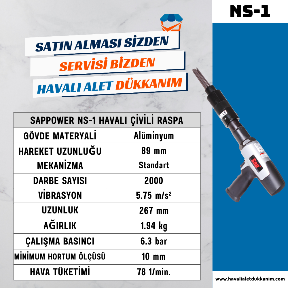 SAPPOWER NS-1 Havalı Çivili Raspa