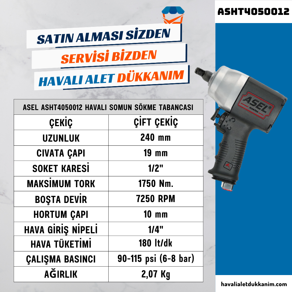 ASEL ASHT4050012 Havalı Somun Sökme Tabancası 1/2