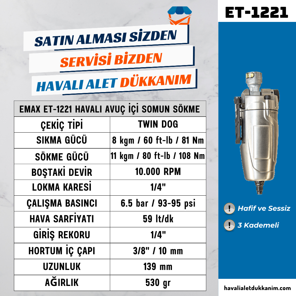 EMAX ET-1221 Havalı Avuç İçi Somun Sökme 1/4