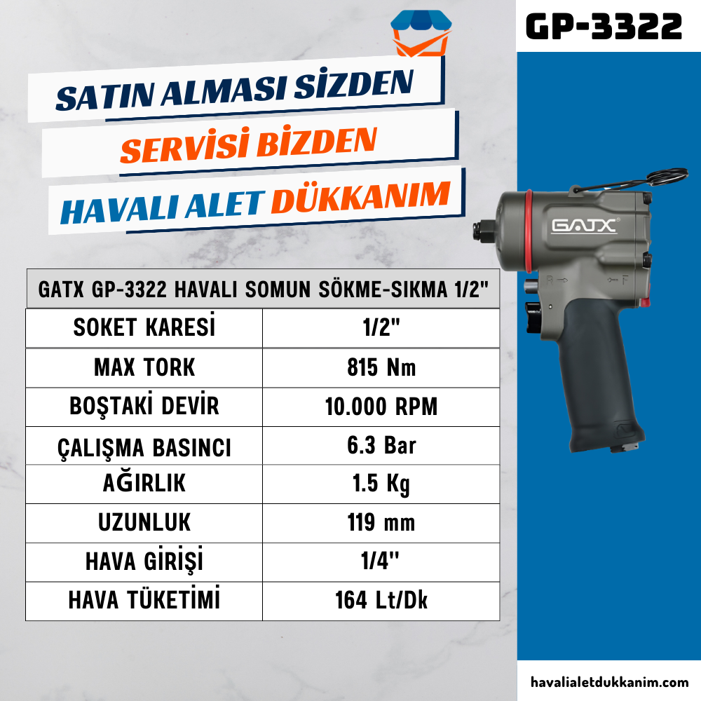 GATX GP-3322 Havalı Somun Sökme-Sıkma 1/2