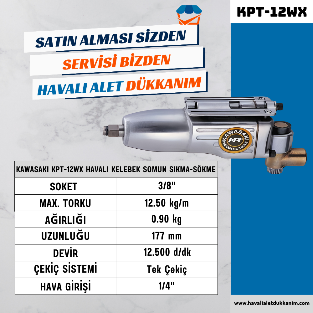 KAWASAKI KPT-12WX Havalı Kelebek Somun Sıkma-Sökme 3/8