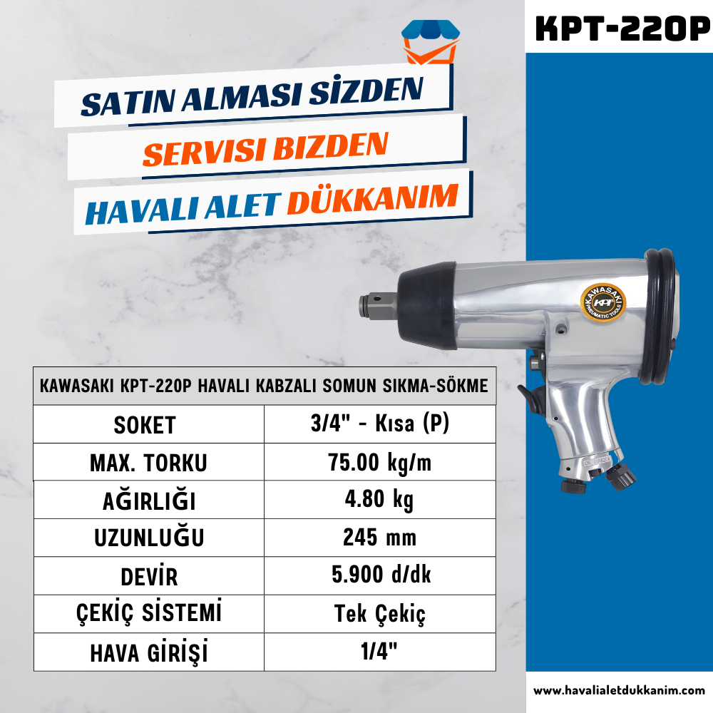 KAWASAKI KPT-220P Havalı Kabzalı Somun Sıkma-Sökme 3/4