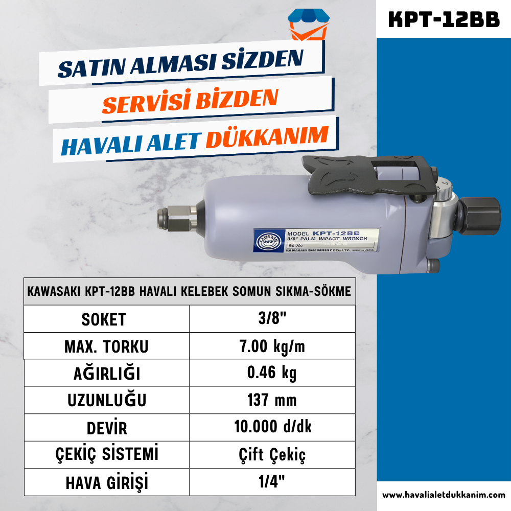 KAWASAKI KPT-12BB Havalı Kelebek Somun Sıkma-Sökme 3/8