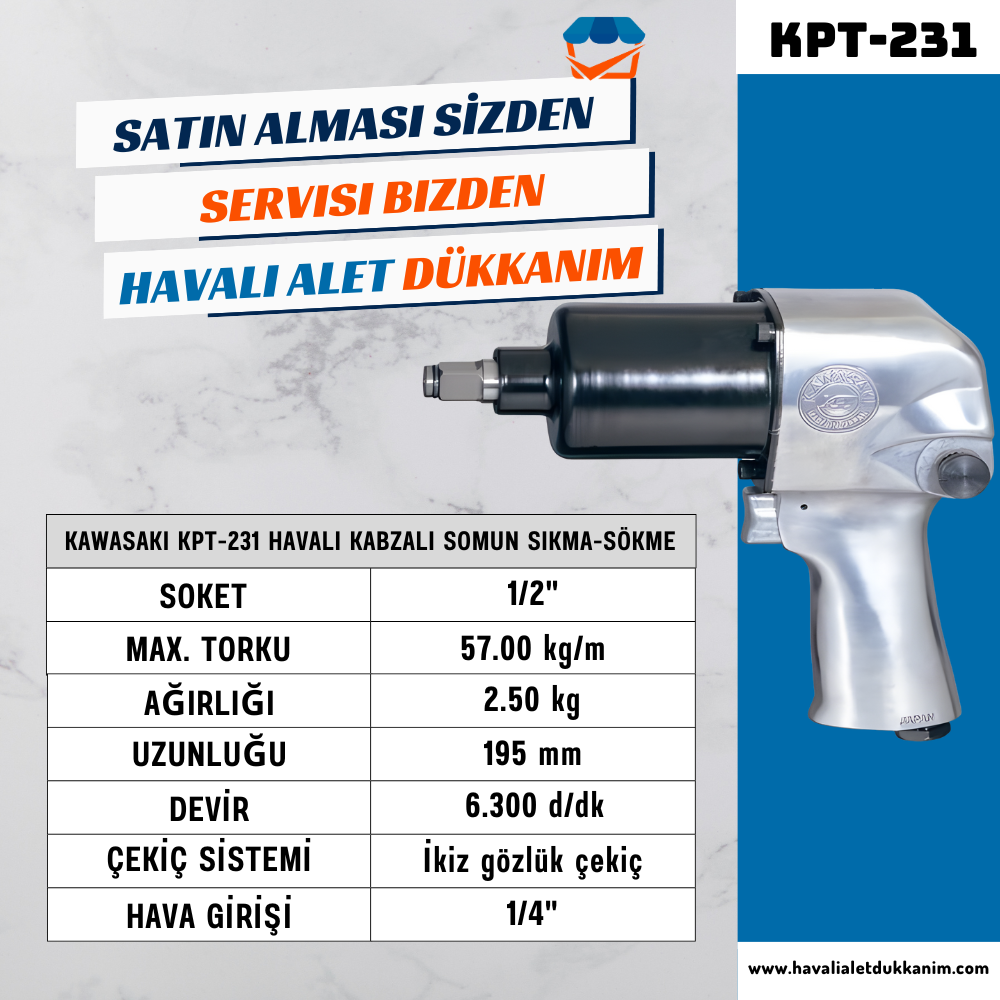 KAWASAKI KPT-231 Havalı Kabzalı Somun Sıkma-Sökme 1/2