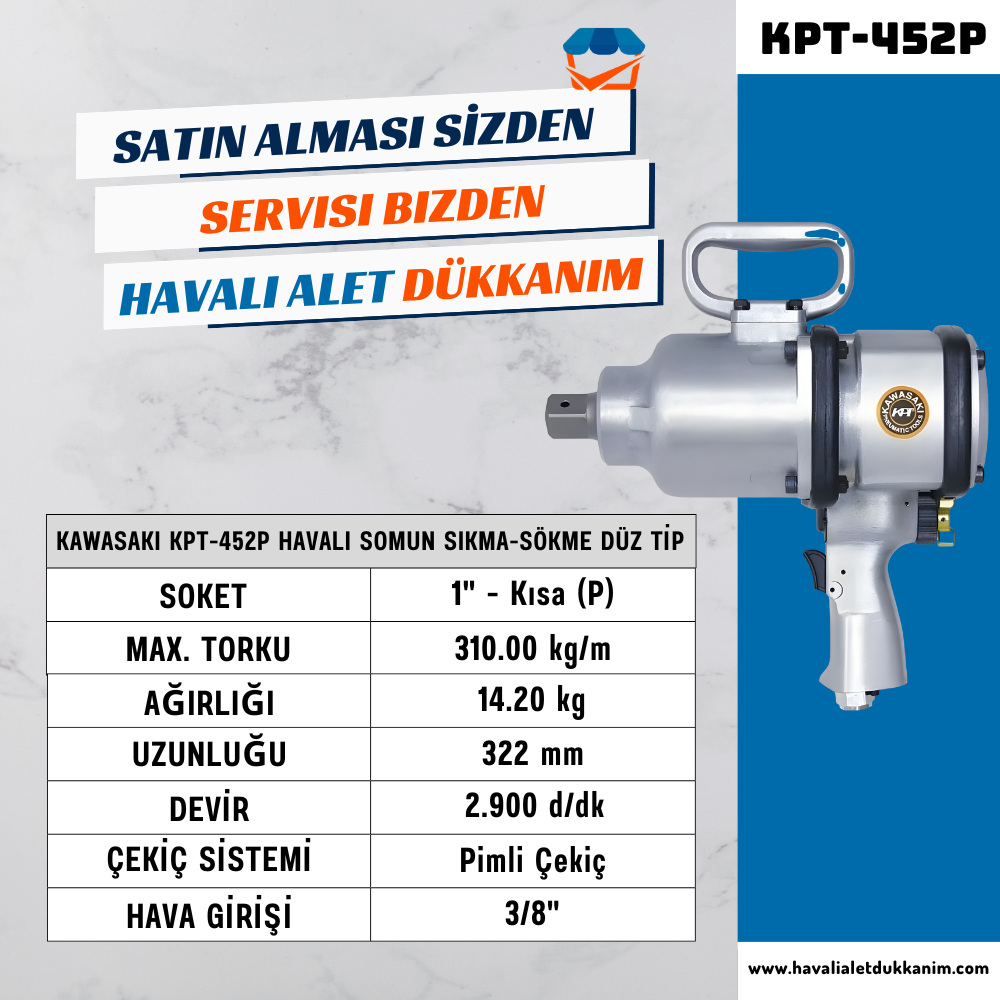 KAWASAKI KPT-452P Havalı Somun Sıkma-Sökme Düz Tip 1