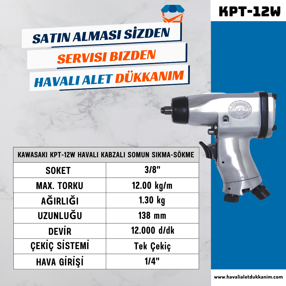 KAWASAKI KPT-12W Havalı Kabzalı Somun Sıkma-Sökme 3/8