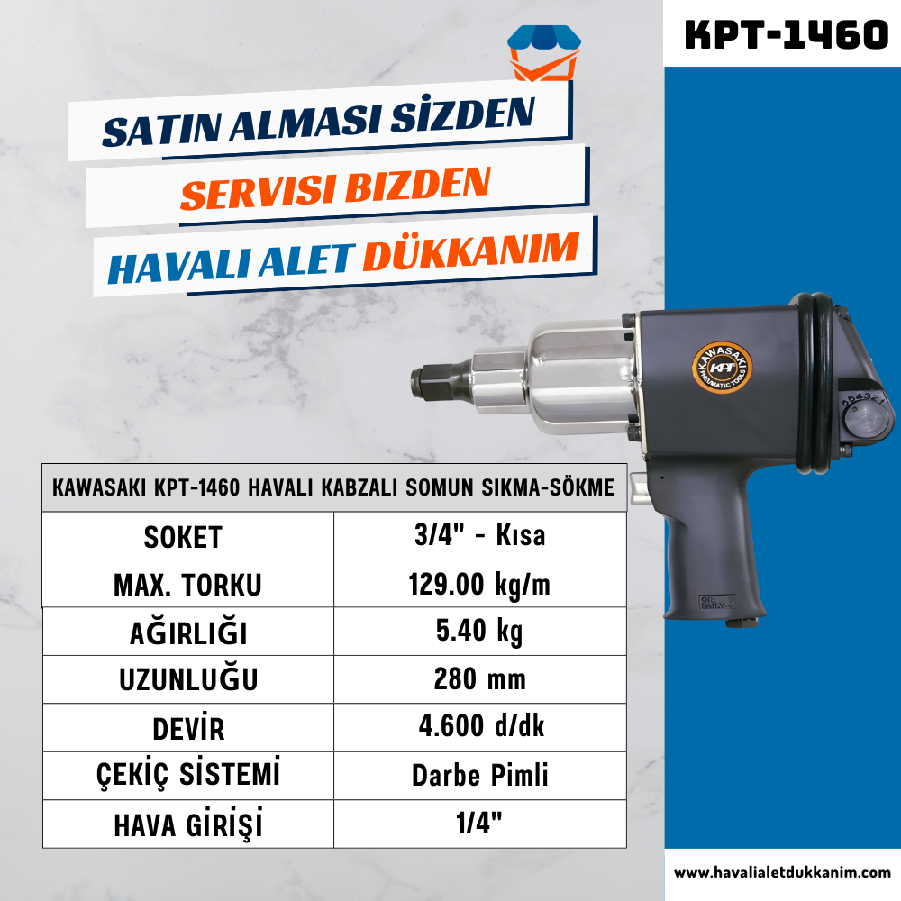 KAWASAKI KPT-1460 Havalı Kabzalı Somun Sıkma-Sökme 3/4