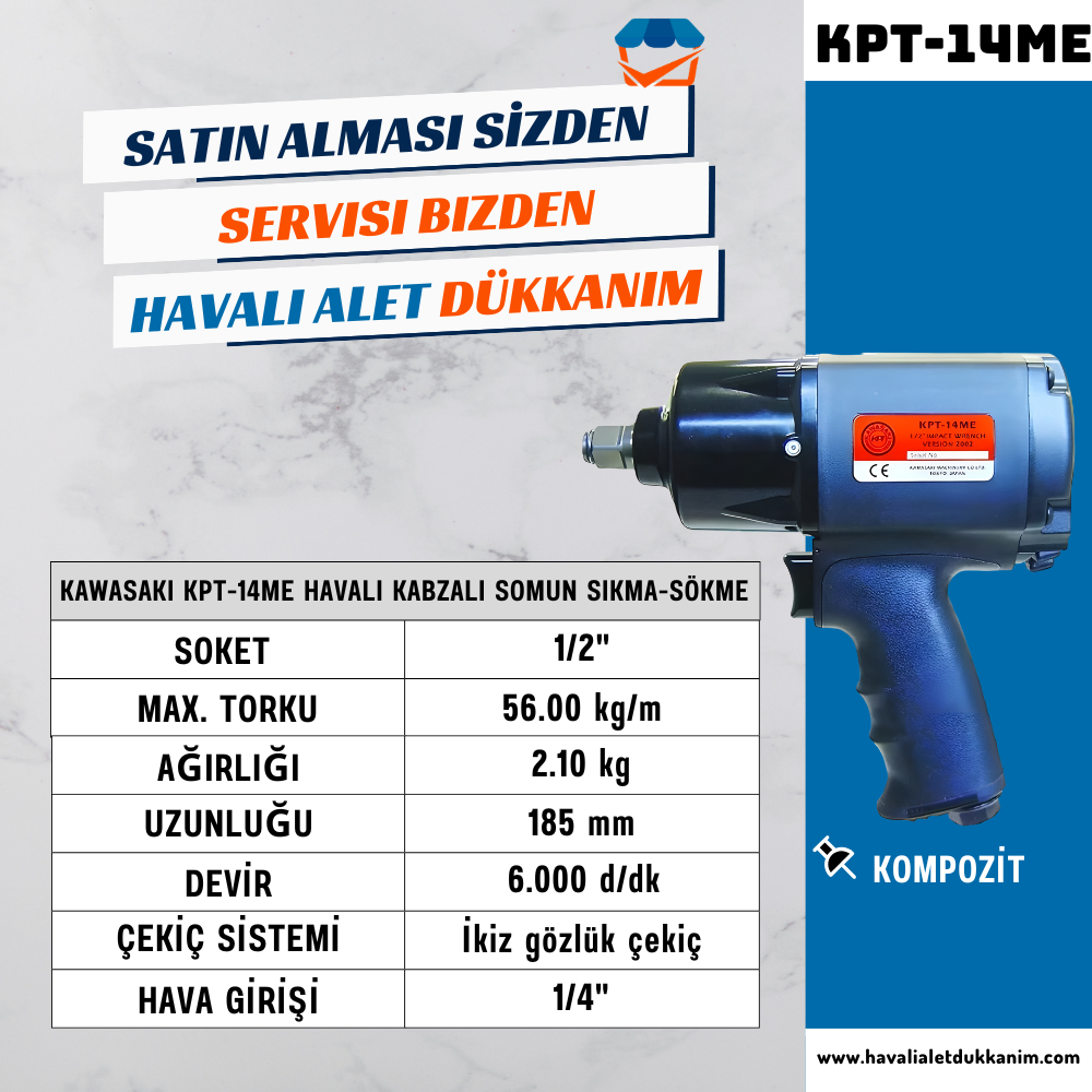 KAWASAKI KPT-14ME Havalı Kabzalı Somun Sıkma-Sökme 1/2