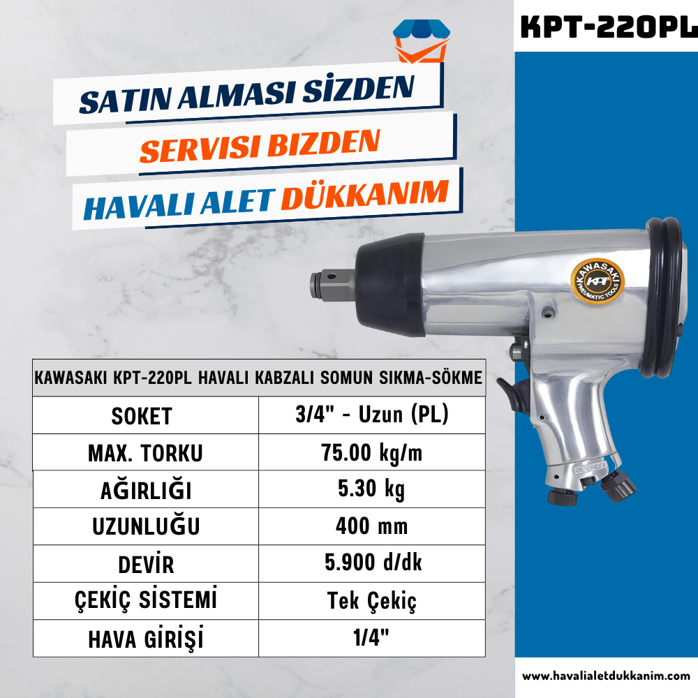 KAWASAKI KPT-220PL Havalı Kabzalı Somun Sıkma-Sökme 3/4