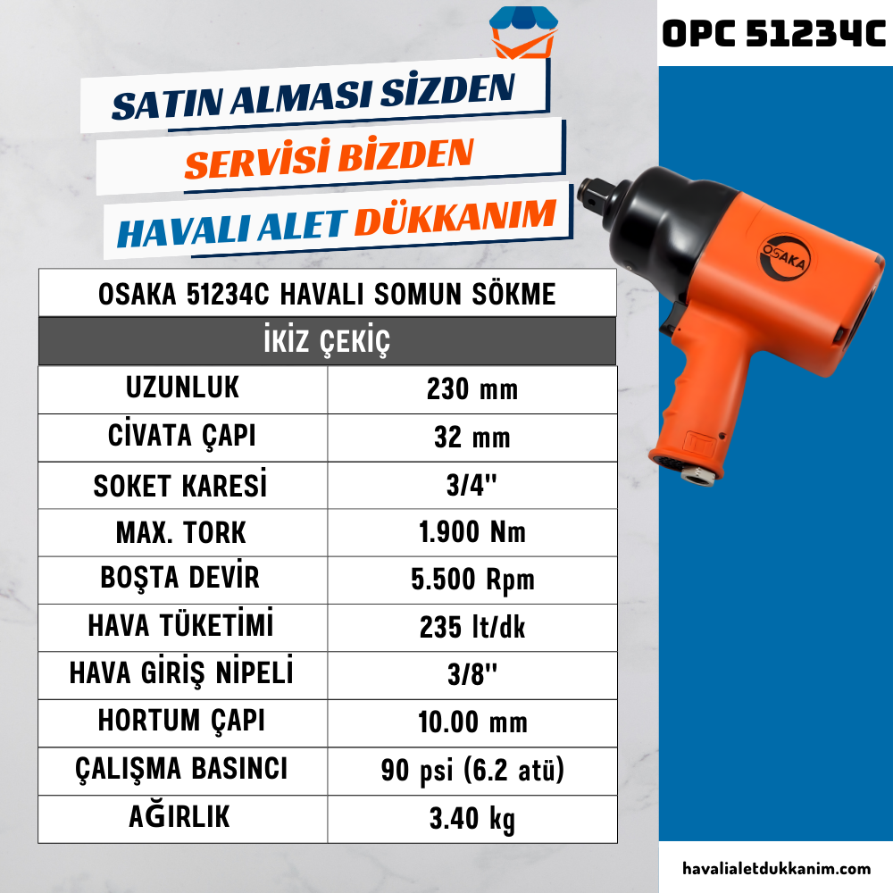 OSAKA OPC 51234C Havalı Somun Sökme 3/4