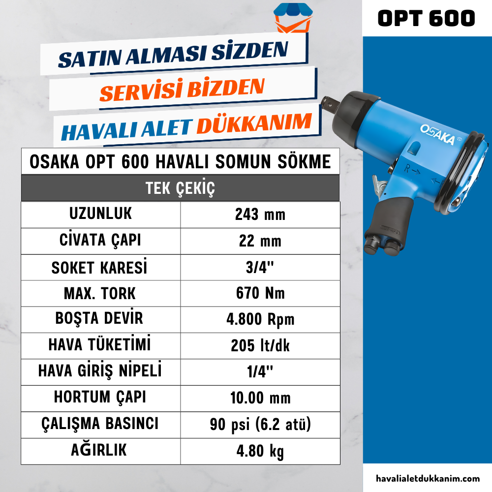 OSAKA OPT 600 Havalı Somun Sökme 3/4
