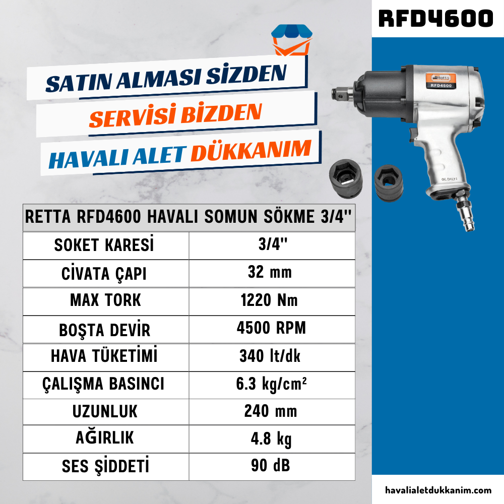 RETTA RFD4600 Havalı Somun Sökme 3/4