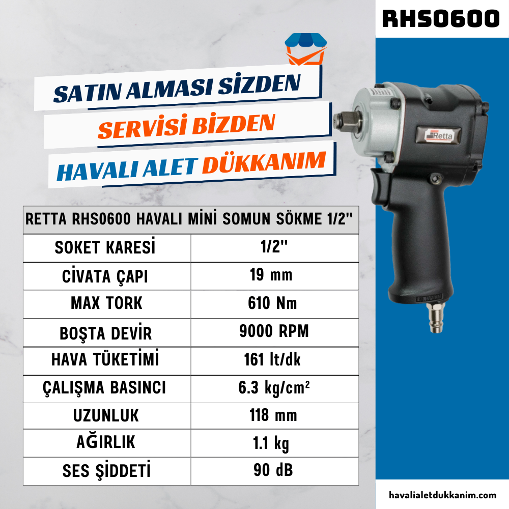 RETTA RHS0600 Havalı Mini Somun Sökme 1/2