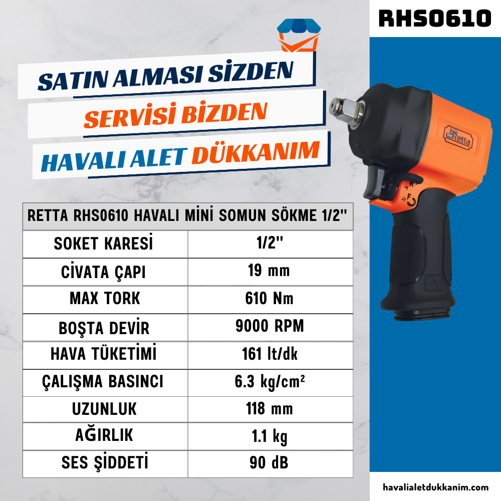 RETTA RHS0610 Havalı Mini Somun Sökme 1/2