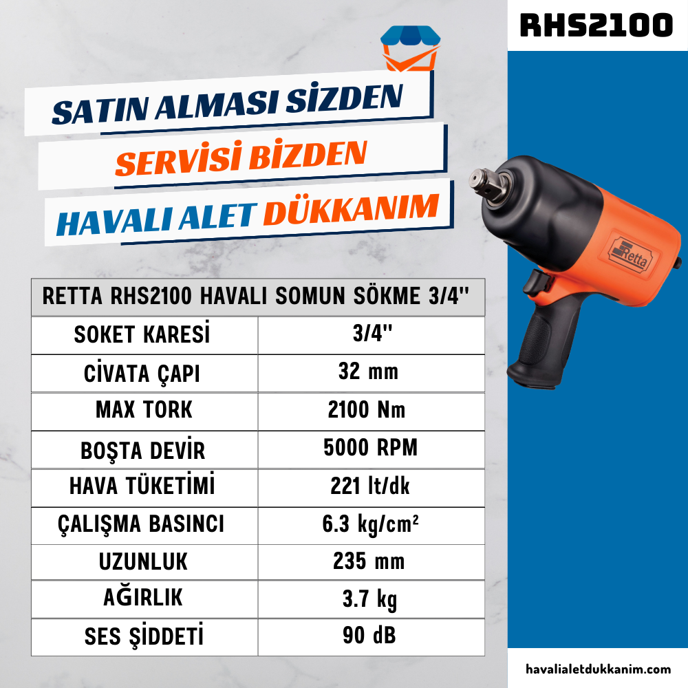 RETTA RHS2100 Havalı Somun Sökme 3/4