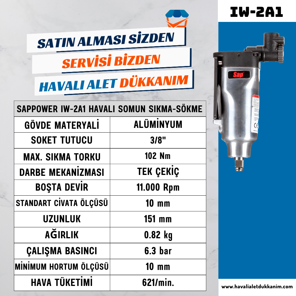 SAPPOWER IW-2A1 Havalı Somun Sıkma-Sökme 3/8