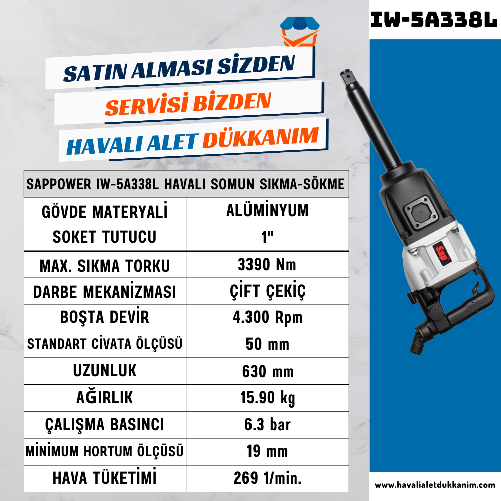SAPPOWER IW-5A338L Havalı Somun Sıkma-Sökme 1