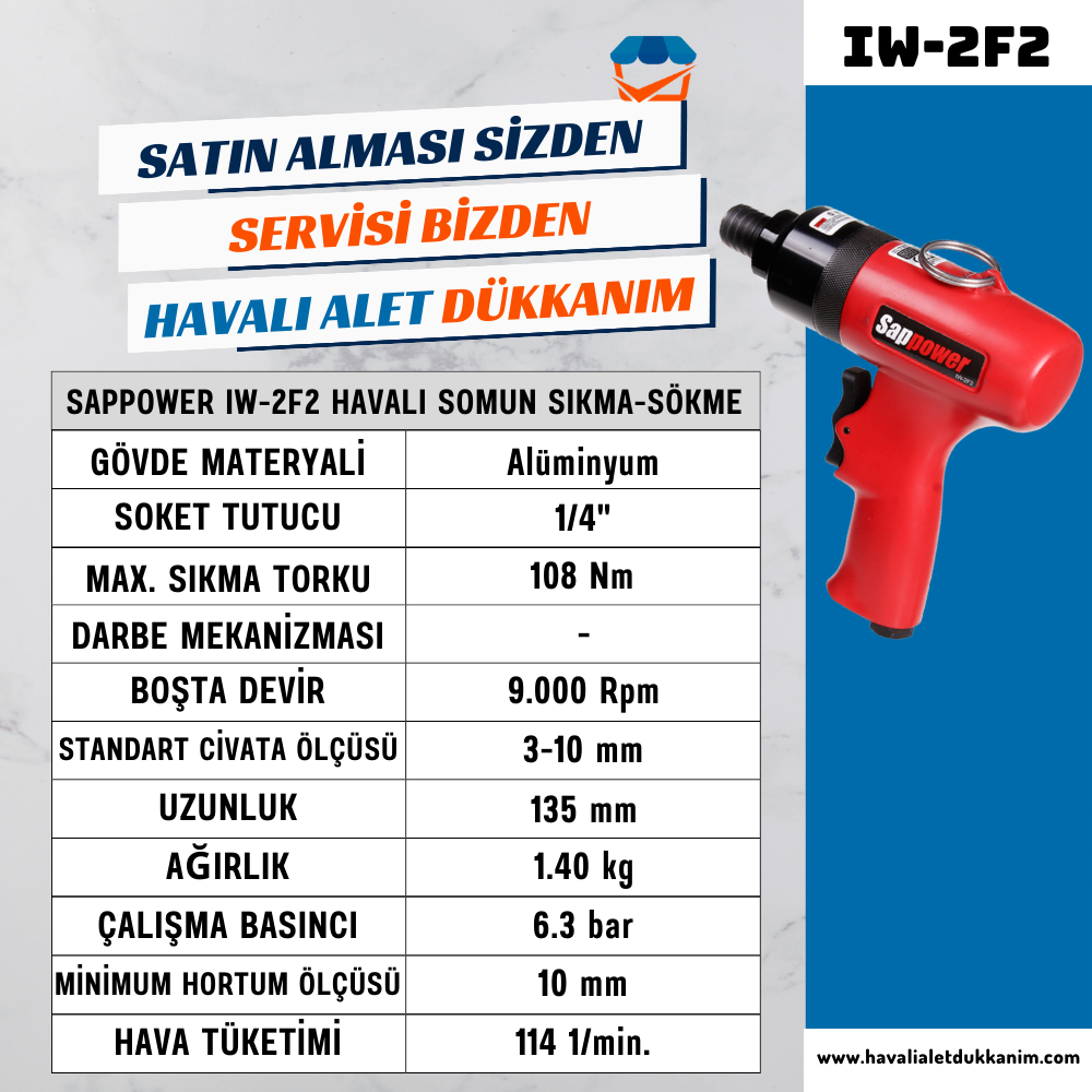 SAPPOWER IW-2F2 Havalı Somun Sıkma-Sökme 1/4