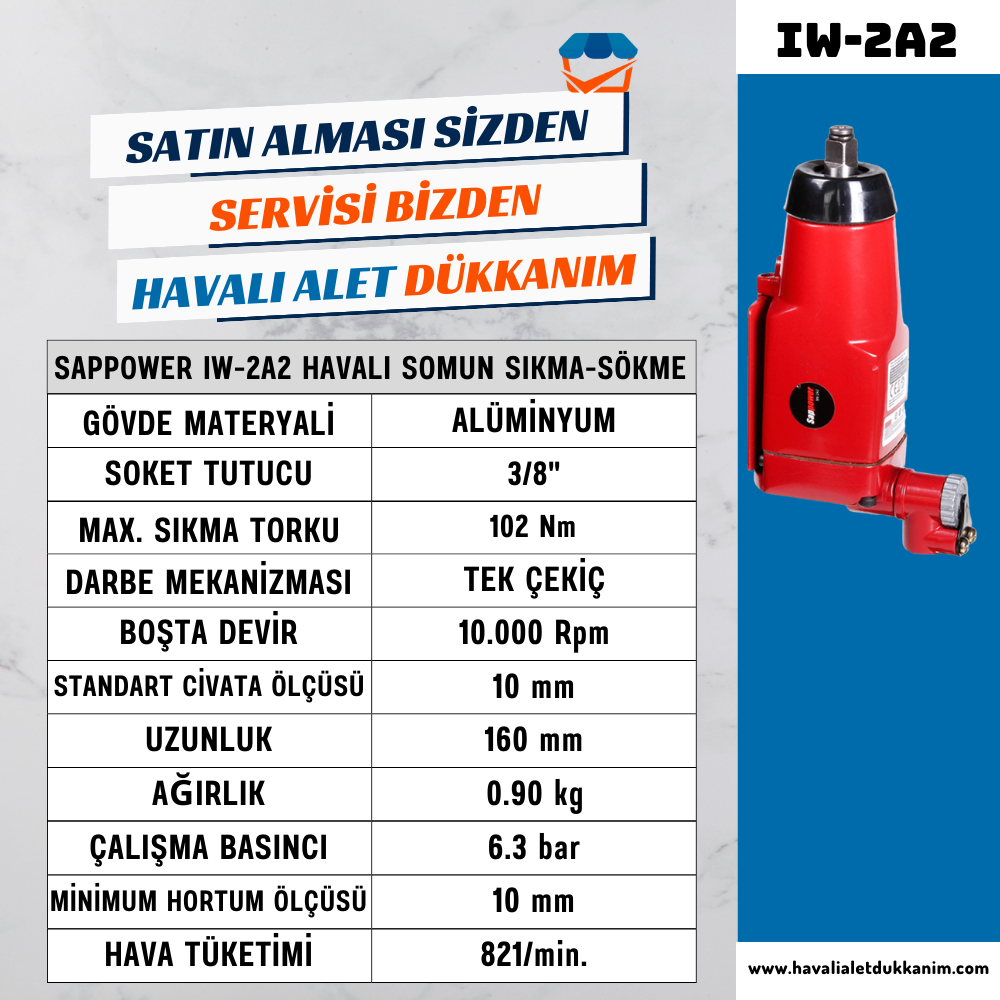 SAPPOWER IW-2A2 Havalı Somun Sıkma-Sökme 3/8