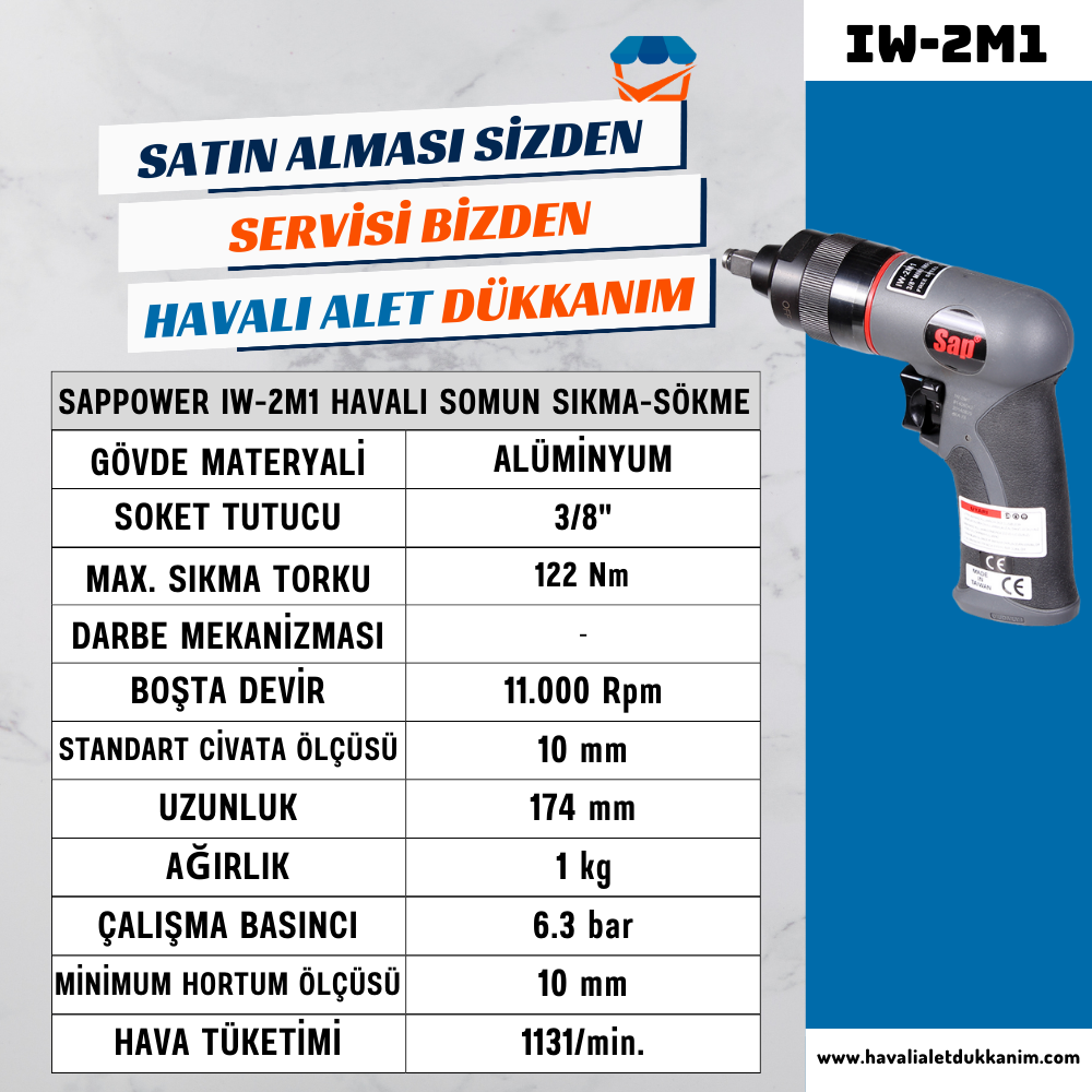 SAPPOWER IW-2M1 Havalı Somun Sıkma-Sökme 3/8