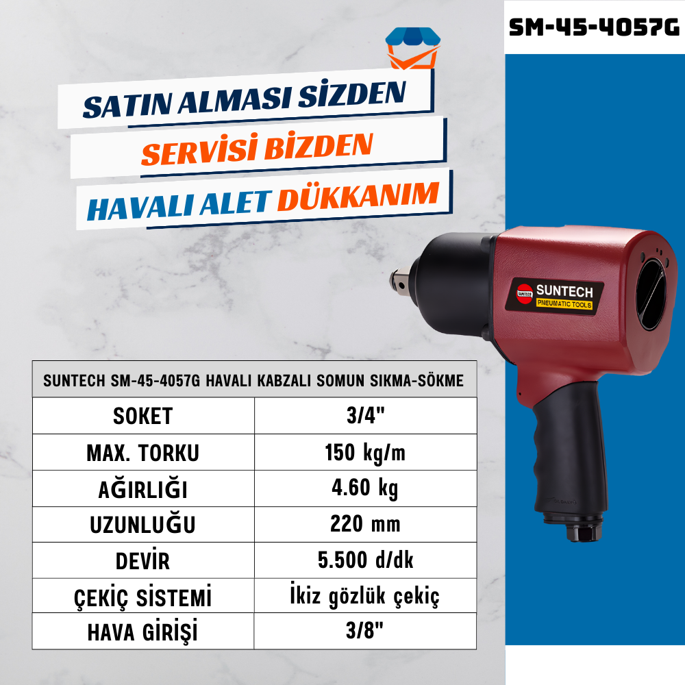 SUNTECH SM-45-4057G Havalı Kabzalı Somun Sıkma-Sökme 3/4