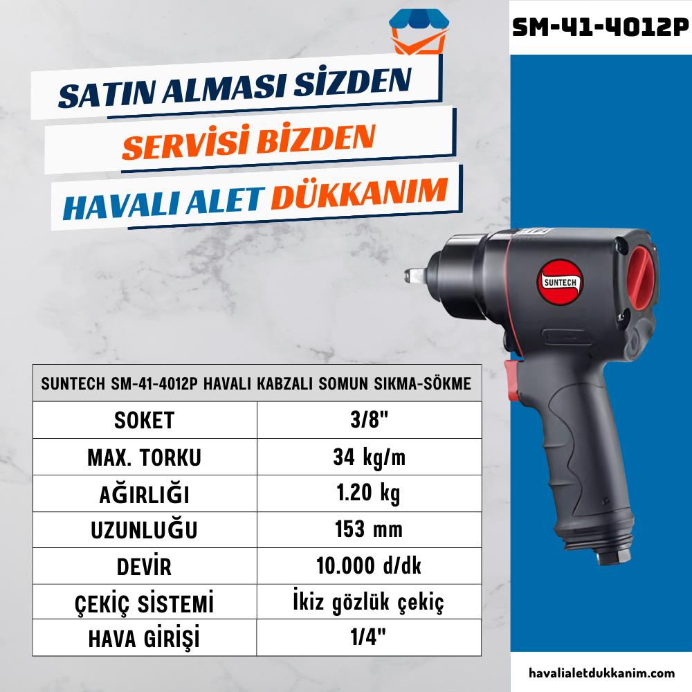 SUNTECH SM-41-4012P Havalı Kabzalı Somun Sıkma-Sökme 3/8