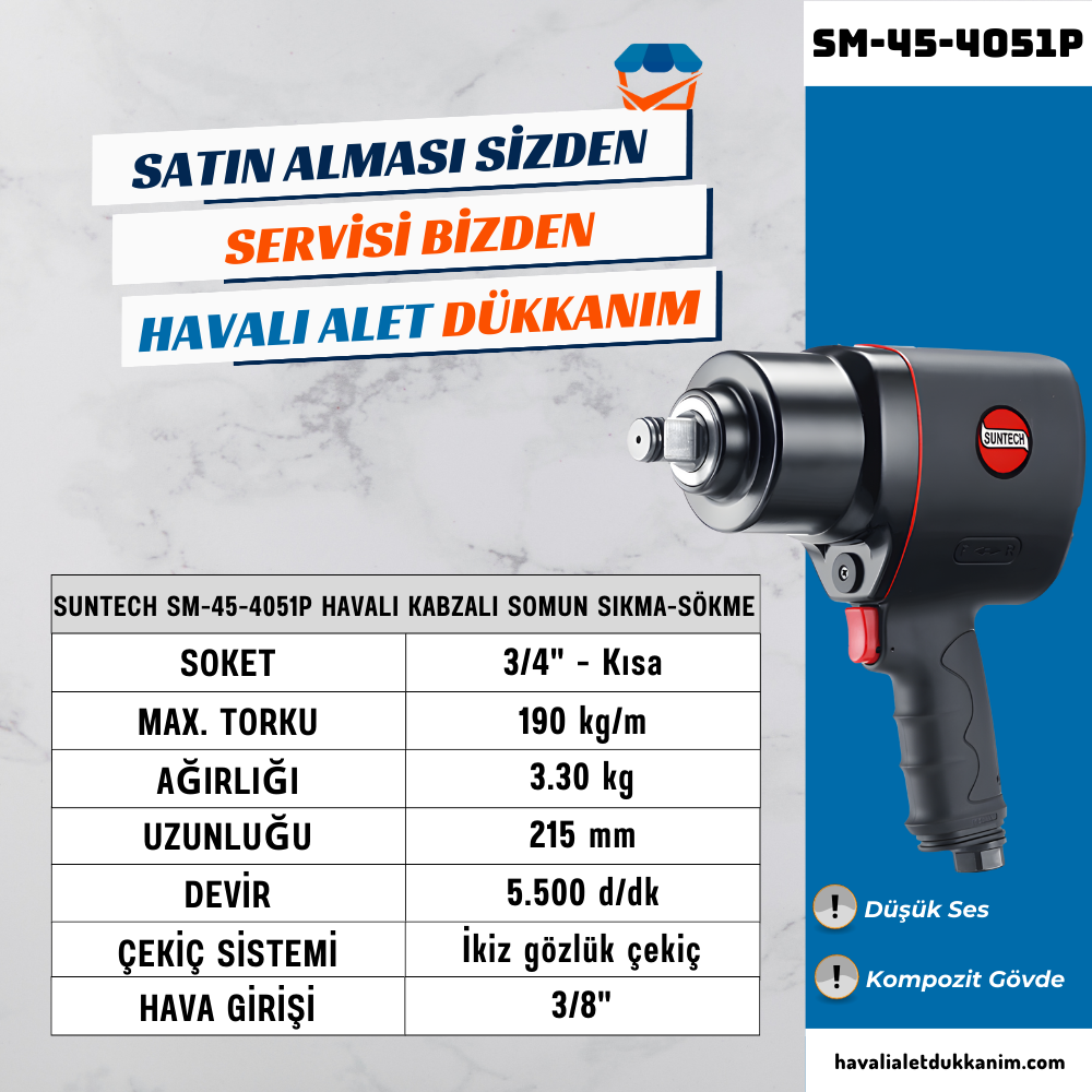 SUNTECH SM-45-4051P Havalı Kabzalı Somun Sıkma-Sökme 3/4