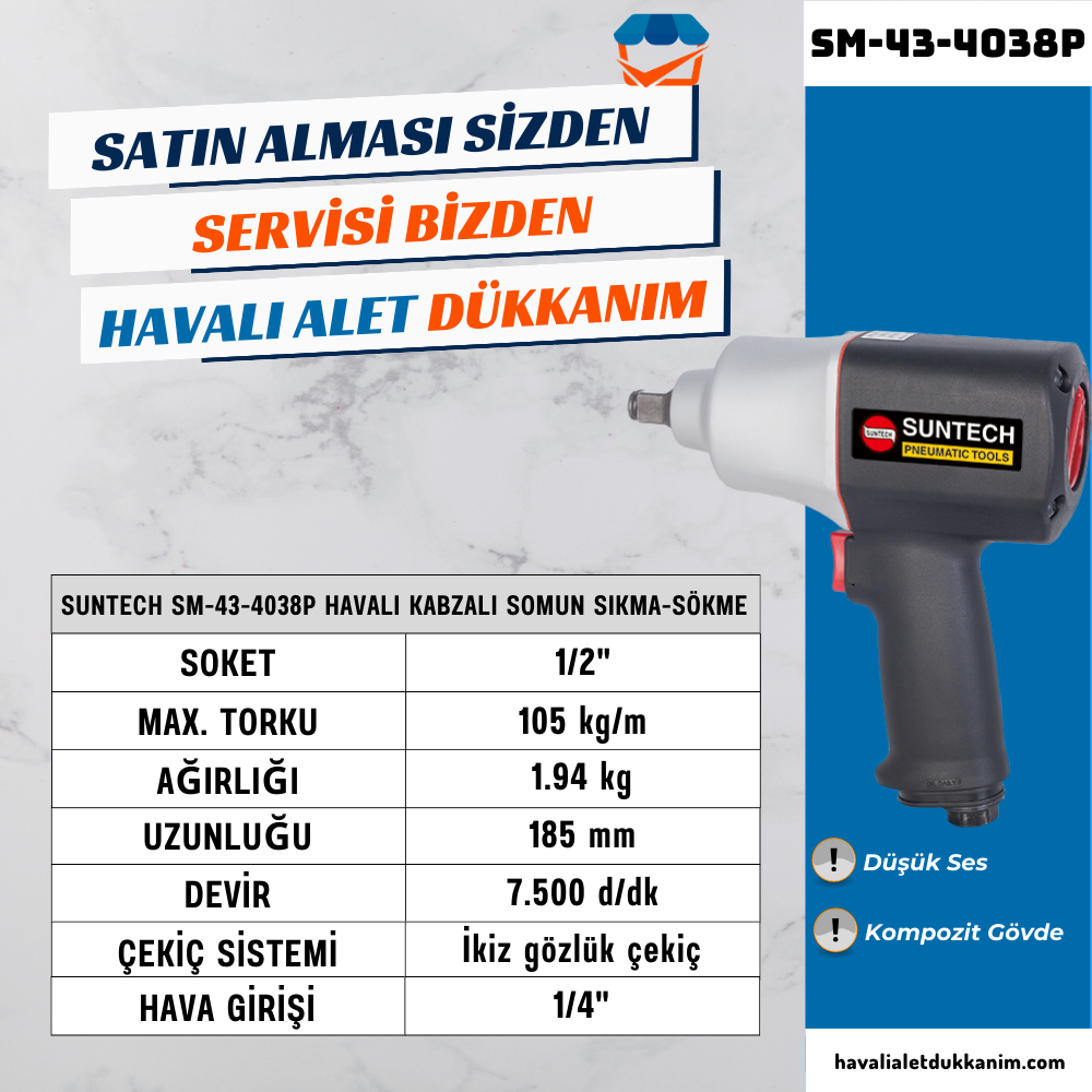 SUNTECH SM-43-4038P Havalı Kabzalı Somun Sıkma-Sökme 1/2