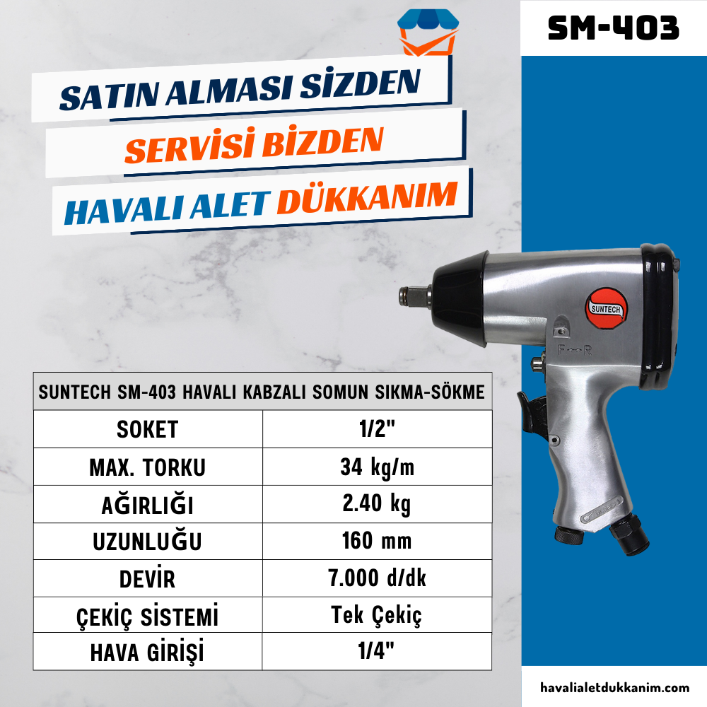 SUNTECH SM-403 Havalı Kabzalı Somun Sıkma-Sökme 1/2