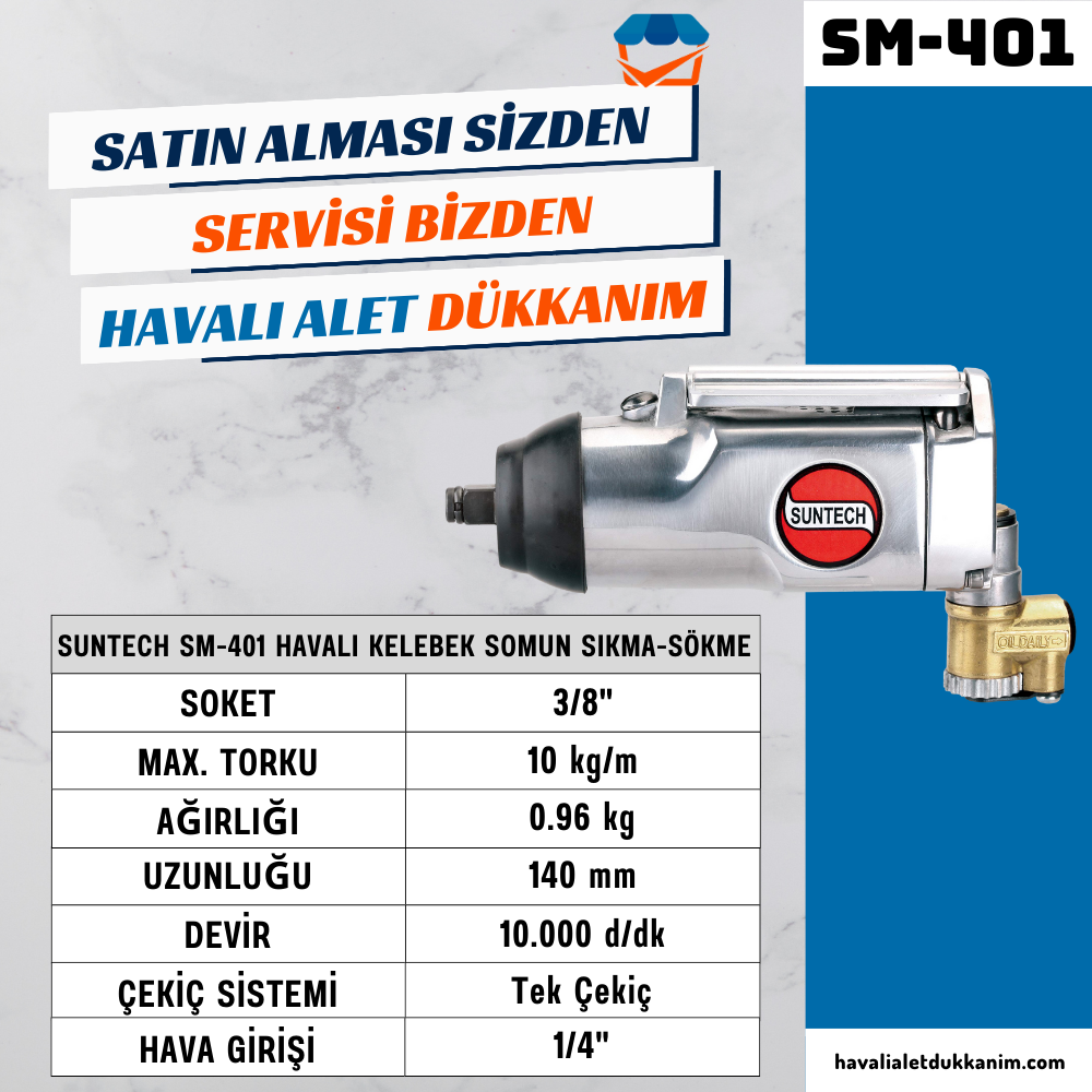 SUNTECH SM-401 Havalı Kelebek Somun Sıkma-Sökme 3/8