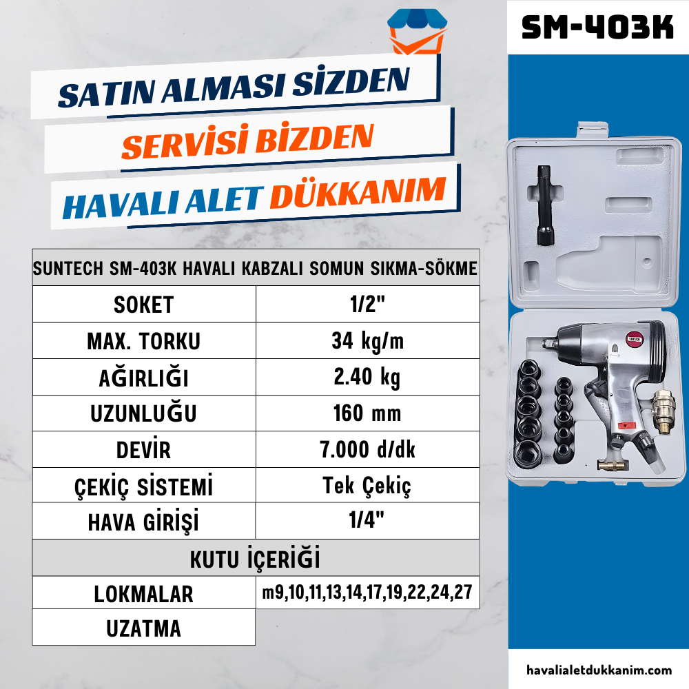 SUNTECH SM-403K Havalı Kabzalı Somun Sıkma-Sökme Set 1/2