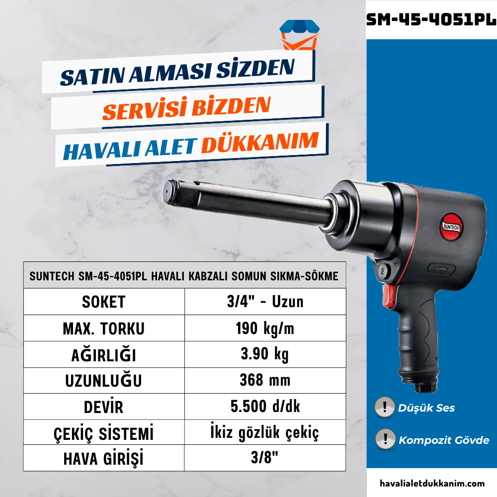 SUNTECH SM-45-4051PL Havalı Kabzalı Somun Sıkma-Sökme 3/4