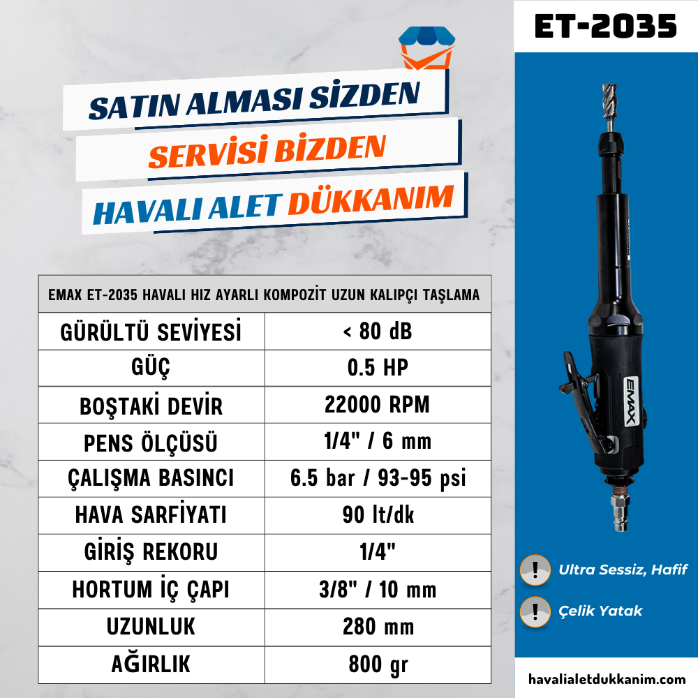 EMAX ET-2035 Havalı Hız Ayarlı Kompozit Uzun Kalıpçı Taşlama