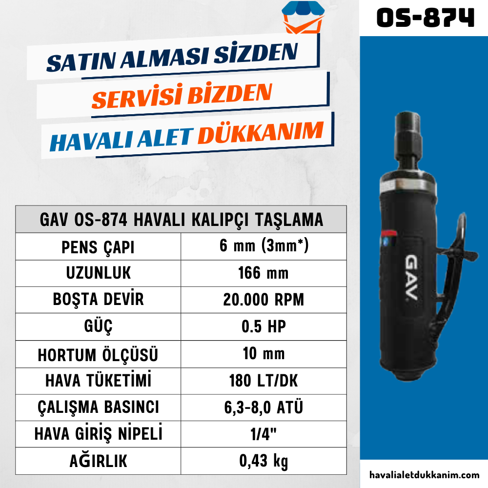 GAV OS-874 Havalı Kalıpçı Taşlama