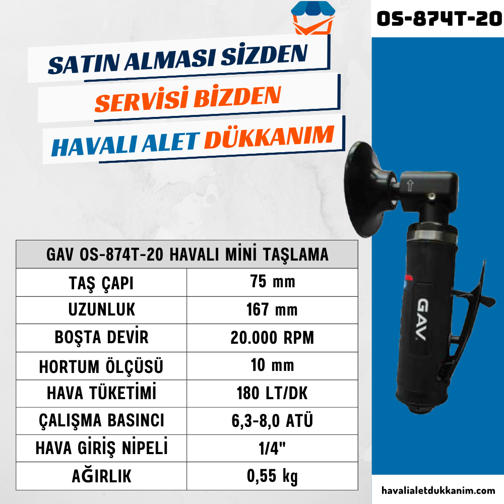 GAV OS-874T-20 Havalı Mini Taşlama 3” (75 mm)