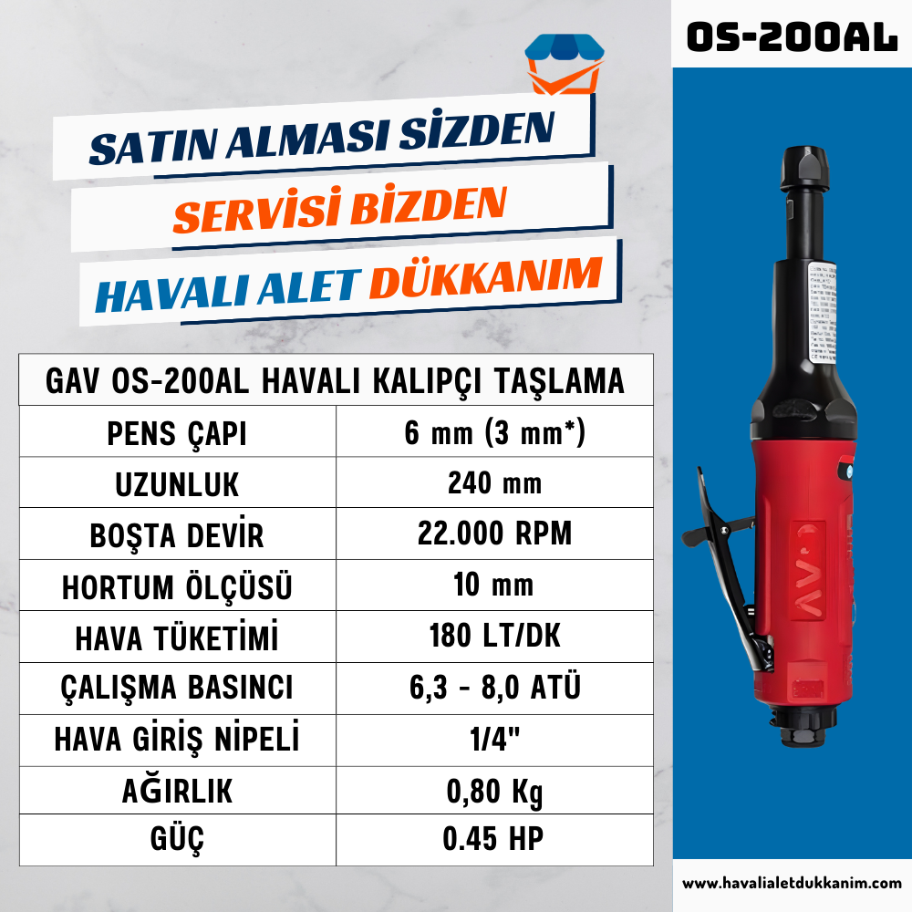 GAV OS-200AL Havalı Kalıpçı Taşlama