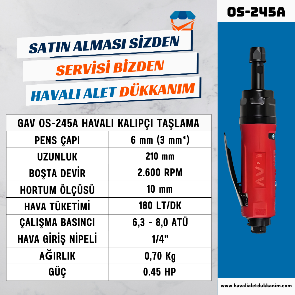 GAV OS-245A Havalı Kalıpçı Taşlama