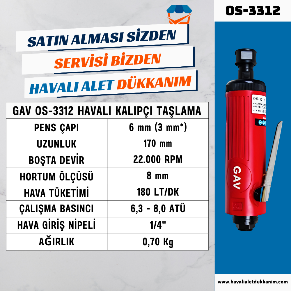 GAV OS-3312 Havalı Kalıpçı Taşlama