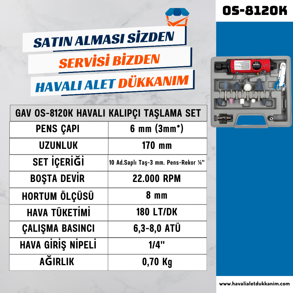 GAV OS-8120K Havalı Kalıpçı Taşlama Set