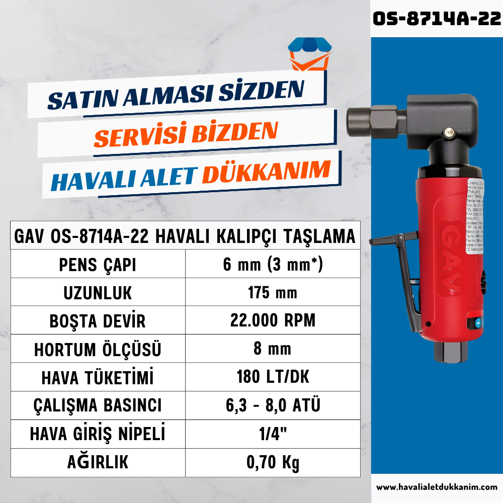 GAV OS-8714A-22 Havalı Kalıpçı Taşlama