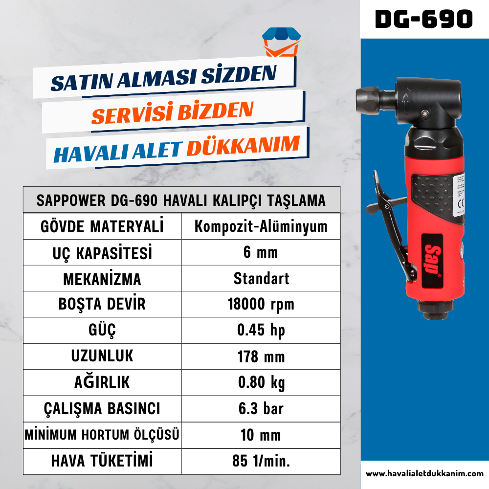 SAPPOWER DG-690 Havalı Kalıpçı Taşlama 90°