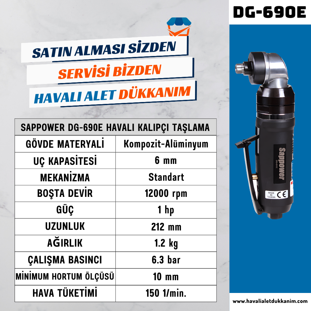 SAPPOWER DG-690E Havalı Kalıpçı Taşlama 90°