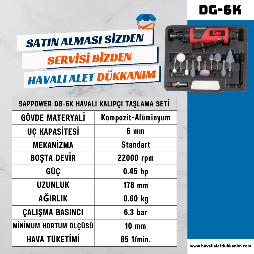 SAPPOWER DG-6K Havalı Kalıpçı Taşlama Seti
