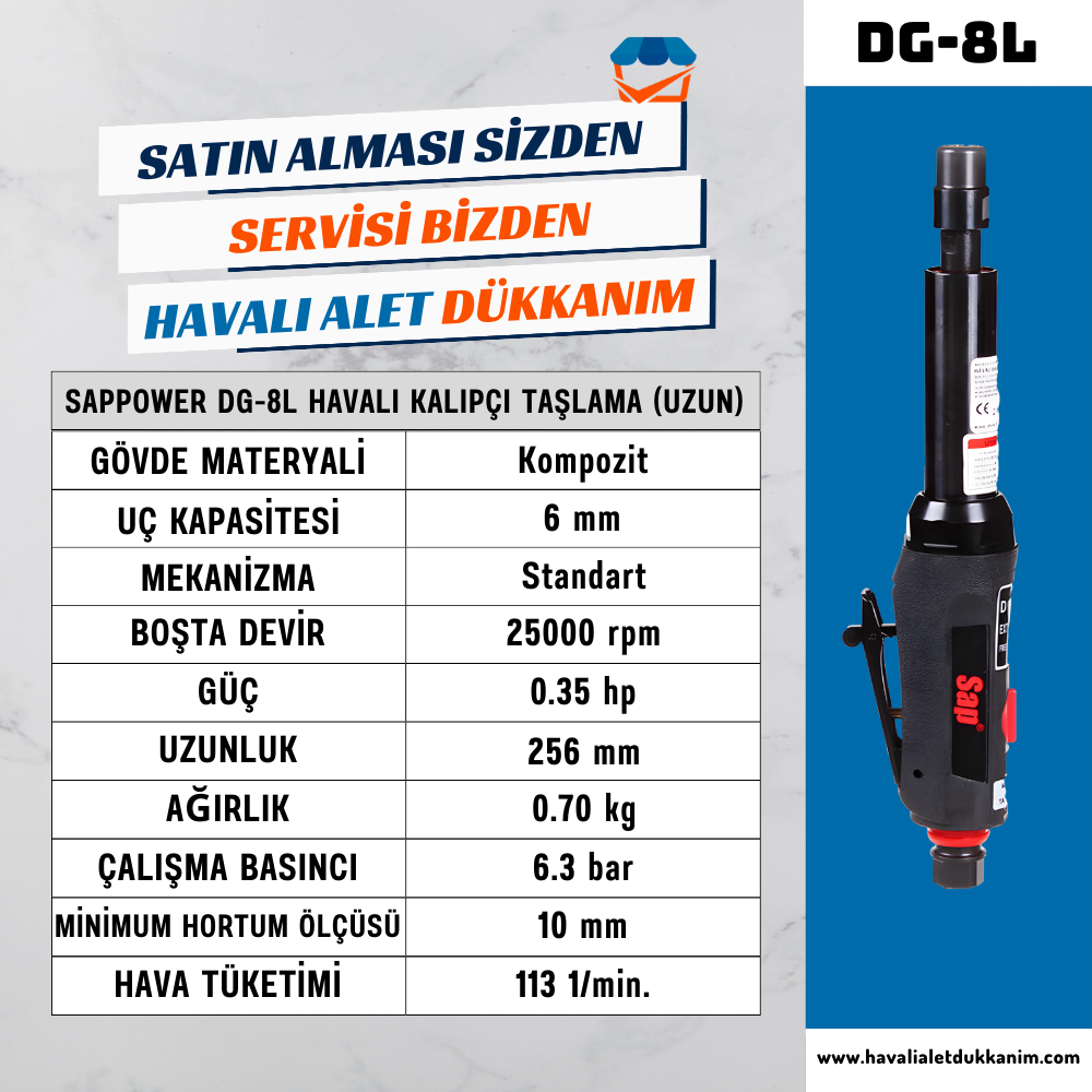 SAPPOWER DG-8L Havalı Kalıpçı Taşlama (Uzun)