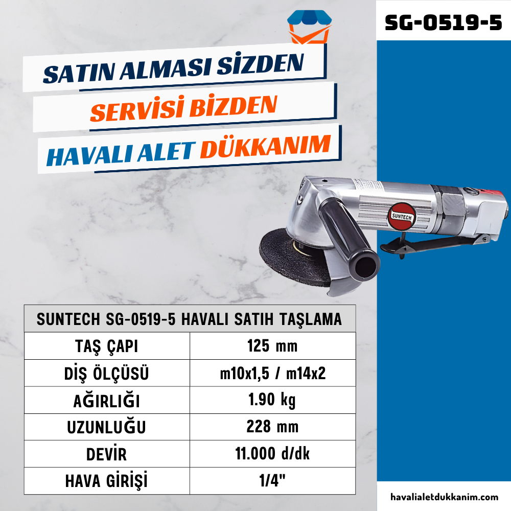 SUNTECH SG-0519-5 Havalı Satıh Taşlama 125 mm