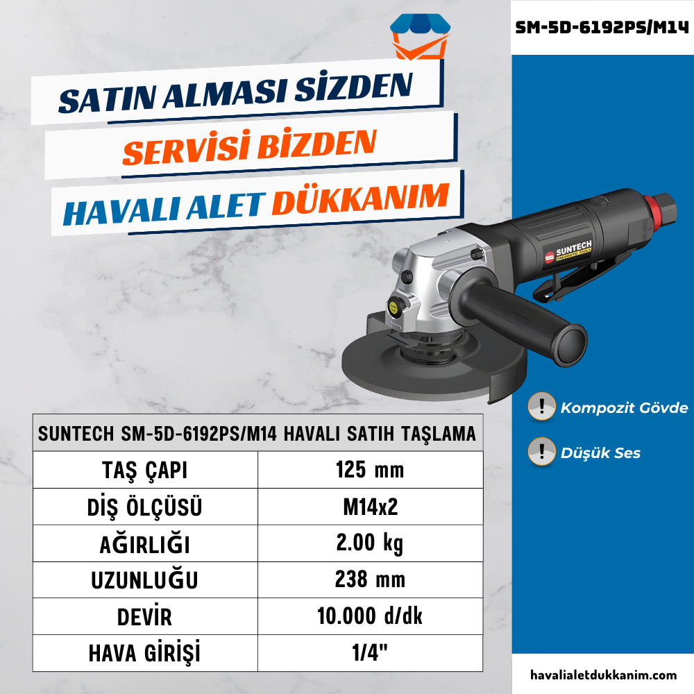 SUNTECH SM-5D-6192PS/M14 Havalı Satıh Taşlama 125 mm