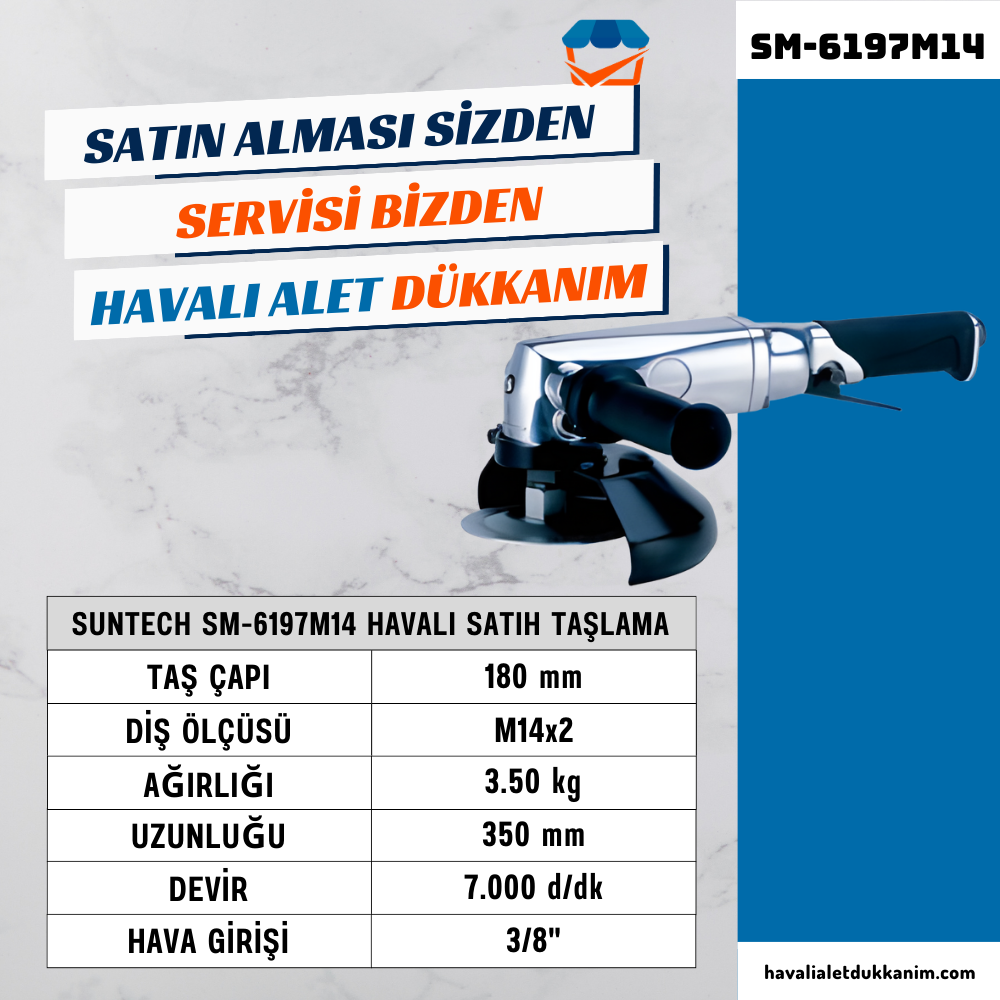 SUNTECH SM-6197M14 Havalı Satıh Taşlama 180 mm